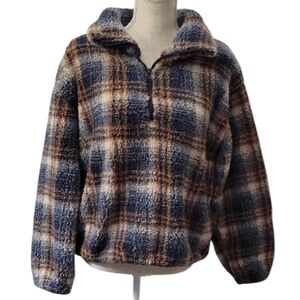 Angel Kiss Cozy Plaid Fleece Pullover